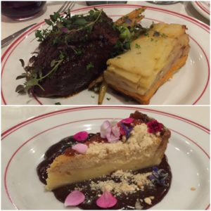 Five Boroughs WOAP dishes. Top: beef pot roast. Bottom: baked buttermilk pie.