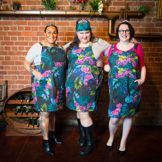 three fat babes in orchid pinafores