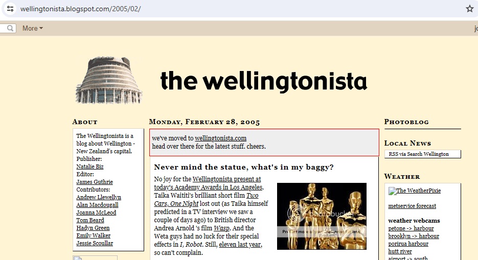 a screenshot of the Wellingtonista from 2005
